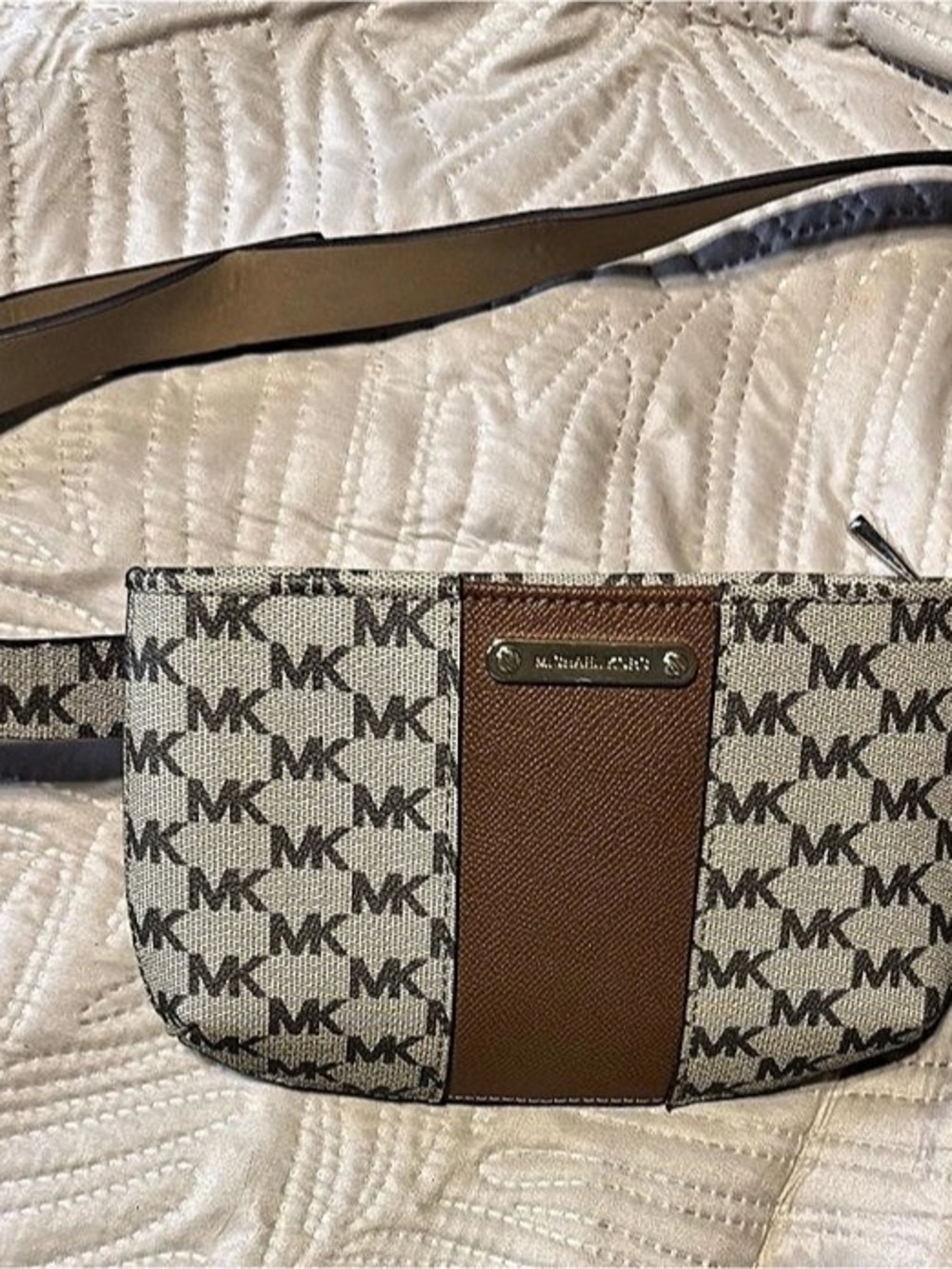 Michael Kors Signature Logo Center Stripe Belt Bag Brown & Beige